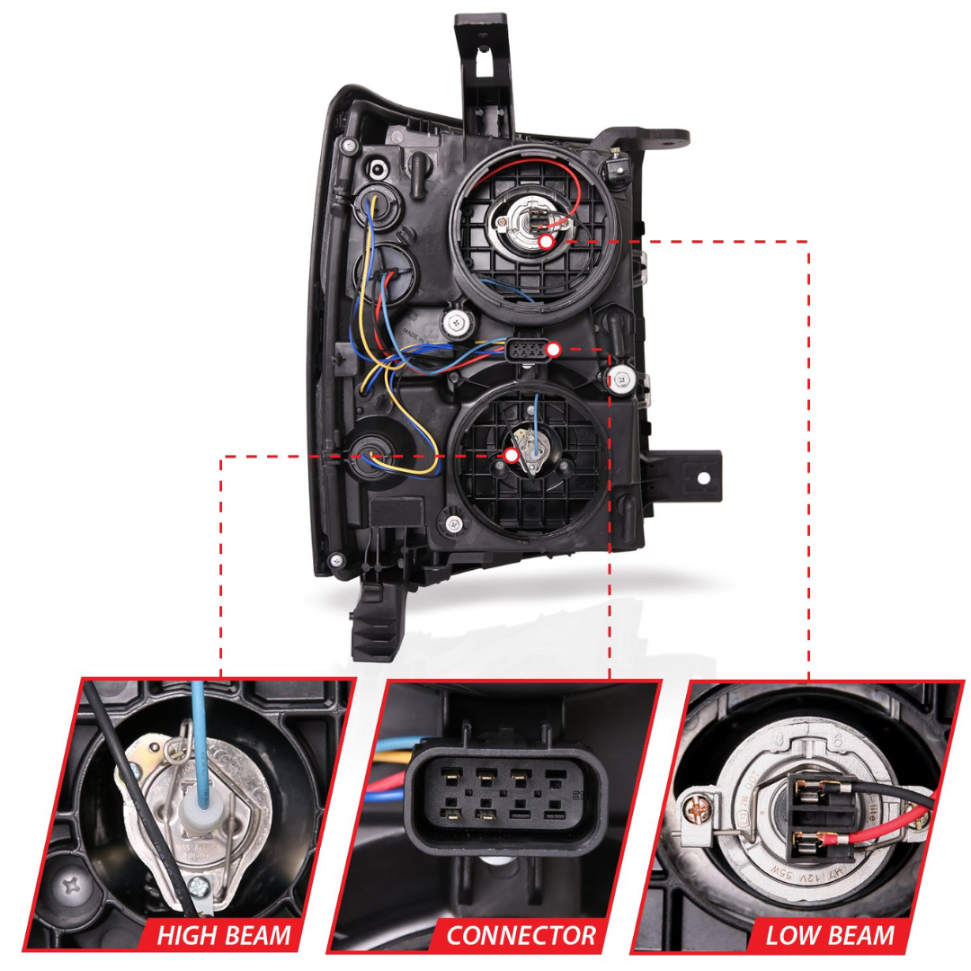 Chevrolet Silverado 1500 14-15 Black Projector Switchback Plank Style Headlights