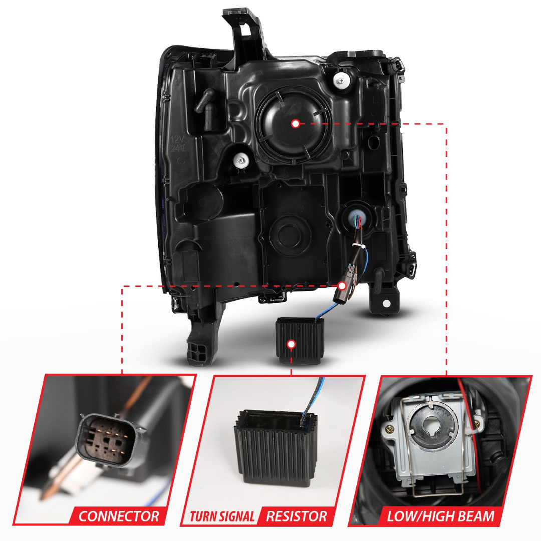Chevrolet Silverado 1500 16-18 Black Projector Plank Style Headlights W/ Sequential Signal (FOR HID, NO HID BULB INCLUDED)