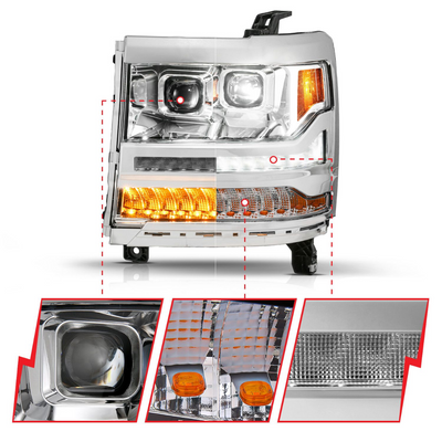 Chevrolet Silverado 1500 16-18 Chrome Projector Plank Style Headlights (FOR HID MODELS ONLY)