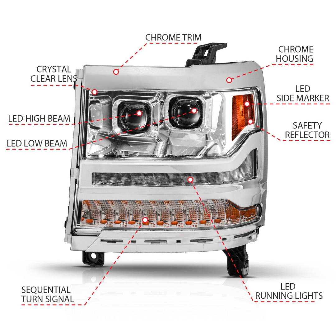Chevrolet Silverado 1500 16-18 Chrome Projector Plank Style Headlights (FOR HID MODELS ONLY)