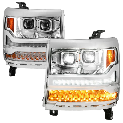 Chevrolet Silverado 1500 16-18 Chrome Projector Plank Style Headlights (FOR HID MODELS ONLY)