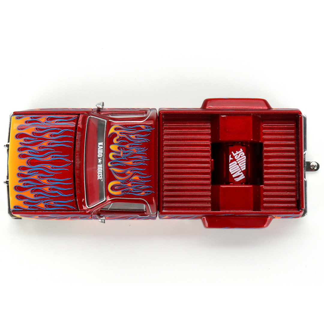 Chevrolet Silverado Dually Pickup Truck "On Fire V1" Red Metallic with Flames and Red Interior (Designed by Jun Imai) "Kaido House" Special 1/64 Diecast Model Car