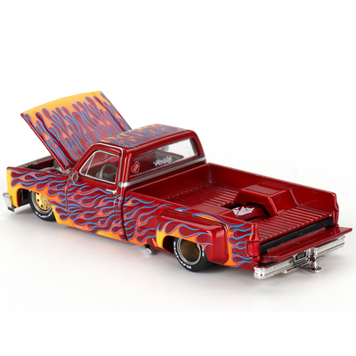 Chevrolet Silverado Dually Pickup Truck "On Fire V1" Red Metallic with Flames and Red Interior (Designed by Jun Imai) "Kaido House" Special 1/64 Diecast Model Car