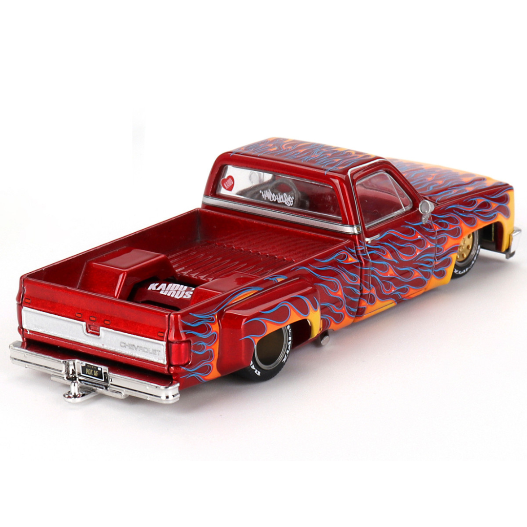 Chevrolet Silverado Dually Pickup Truck "On Fire V1" Red Metallic with Flames and Red Interior (Designed by Jun Imai) "Kaido House" Special 1/64 Diecast Model Car