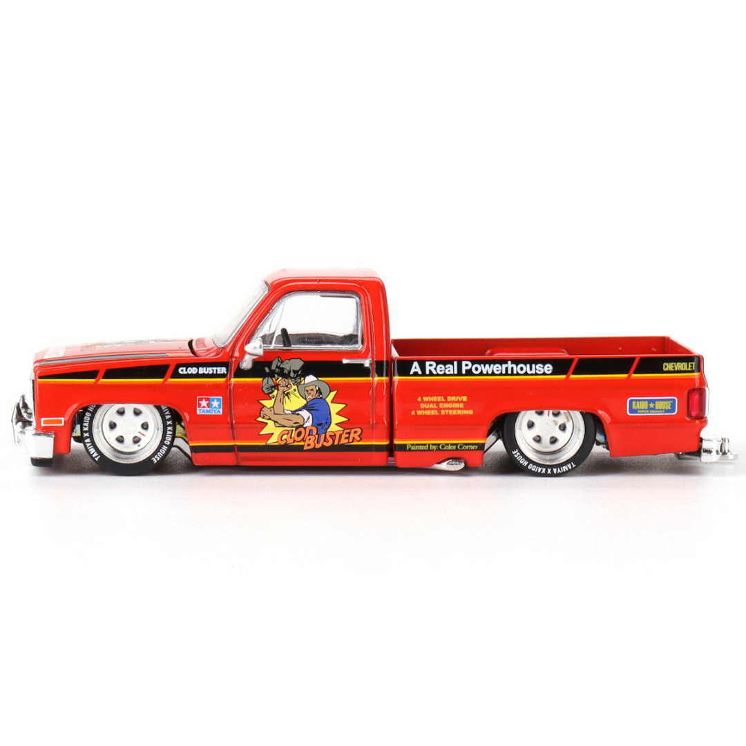 Chevrolet Silverado Pickup Truck "Clod Buster" Orange with Black Stripes (Designed by Jun Imai) "Tamiya x Kaido House" Special 1/64 Diecast Model Car