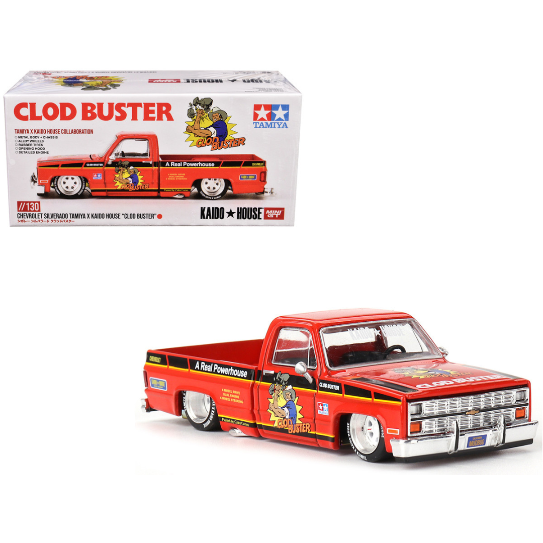 Chevrolet Silverado Pickup Truck "Clod Buster" Orange with Black Stripes (Designed by Jun Imai) "Tamiya x Kaido House" Special 1/64 Diecast Model Car