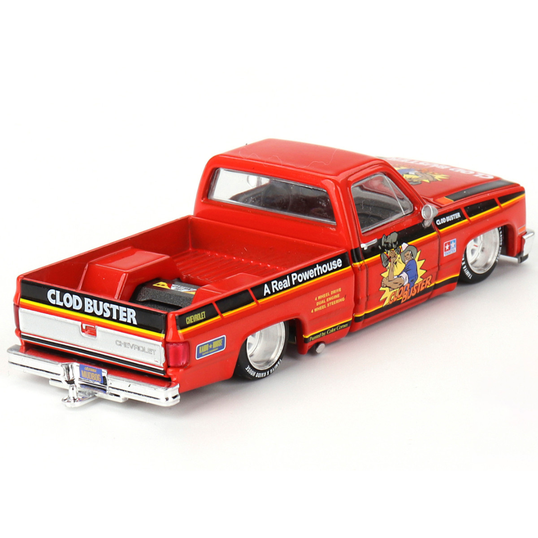 Chevrolet Silverado Pickup Truck "Clod Buster" Orange with Black Stripes (Designed by Jun Imai) "Tamiya x Kaido House" Special 1/64 Diecast Model Car