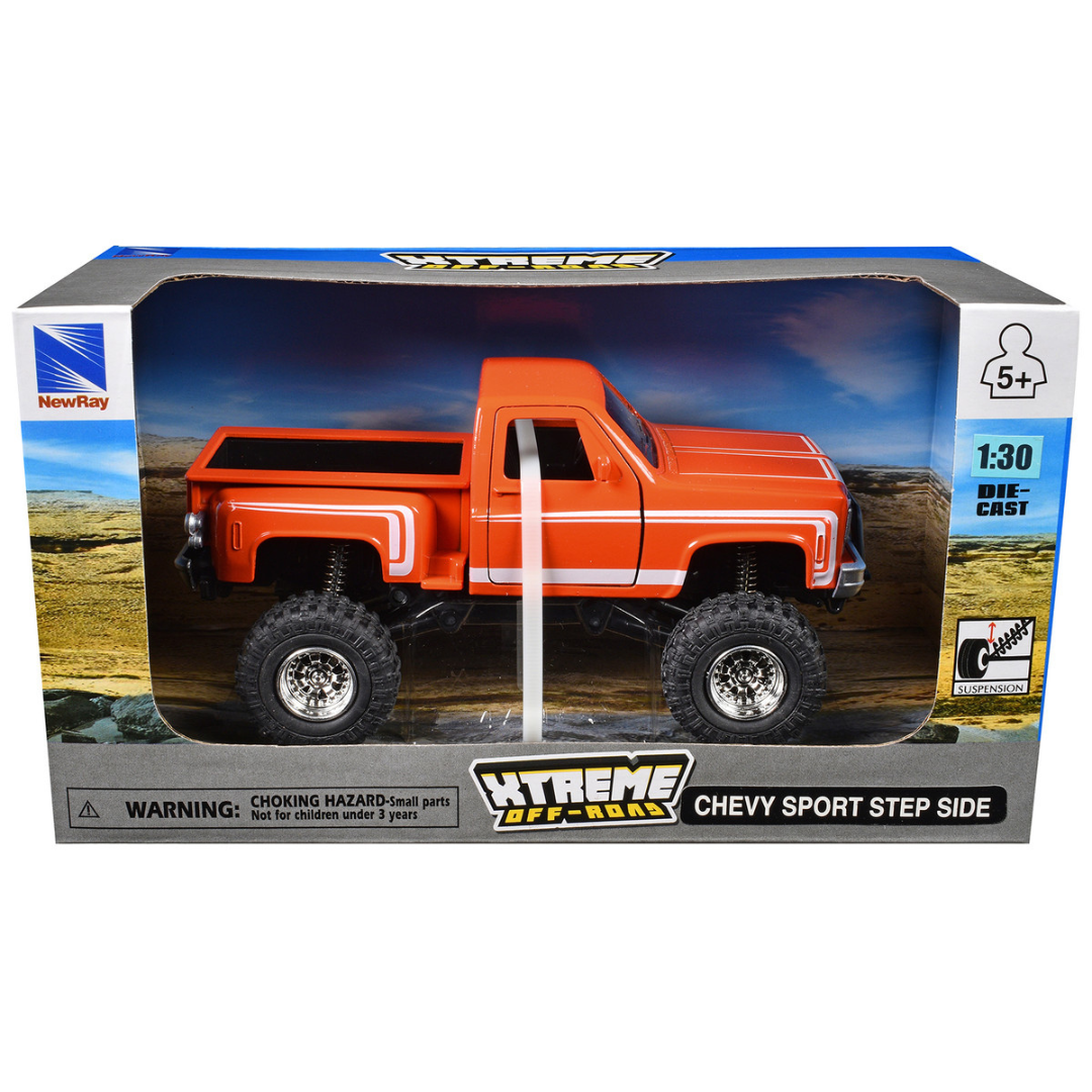 Chevrolet Sport Step Side Pickup Truck Orange with White Graphics "Xtreme Off-Road" Series 1/30 Diecast Model