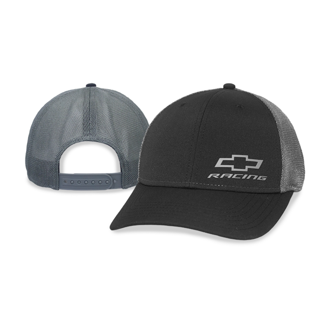 Chevy Racing Bowtie Black / Grey Mesh Performance Fabric Hat / Cap