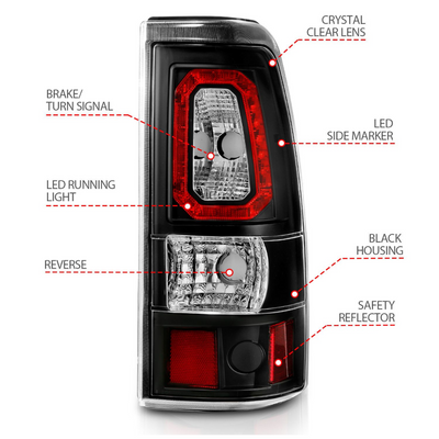 Chevy Silverado 03-06 1500/2500/3500 07 Classic LED Bar Style Tail Lights Black w/ Clear Lens (SINGLE REAR WHEEL)