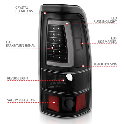 Chevy Silverado 03-06 1500/2500/3500 07 Classic LED C Bar Style Tail Lights Black (SINGLE REAR WHEEL)