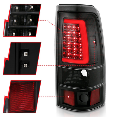 Chevy Silverado 03-06 1500/2500/3500 07 Classic LED C Bar Style Tail Lights Black (SINGLE REAR WHEEL)