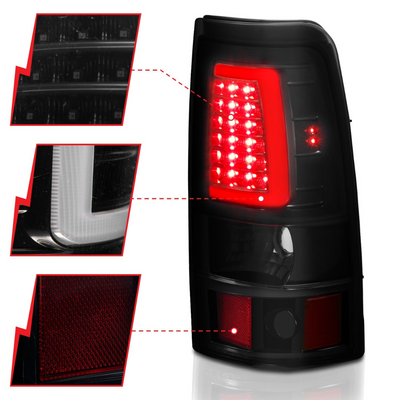 Chevy Silverado 03-06 1500/2500/3500 07 Classic LED C Bar Style Tail Lights Black/Smoke Lens (SINGLE REAR WHEEL)