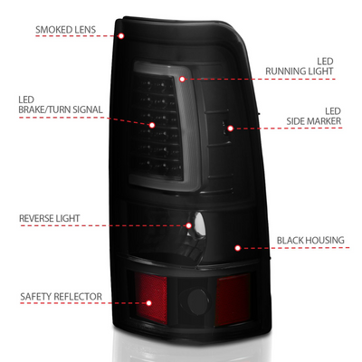 Chevy Silverado 03-06 1500/2500/3500 07 Classic LED C Bar Style Tail Lights Black/Smoke Lens (SINGLE REAR WHEEL)
