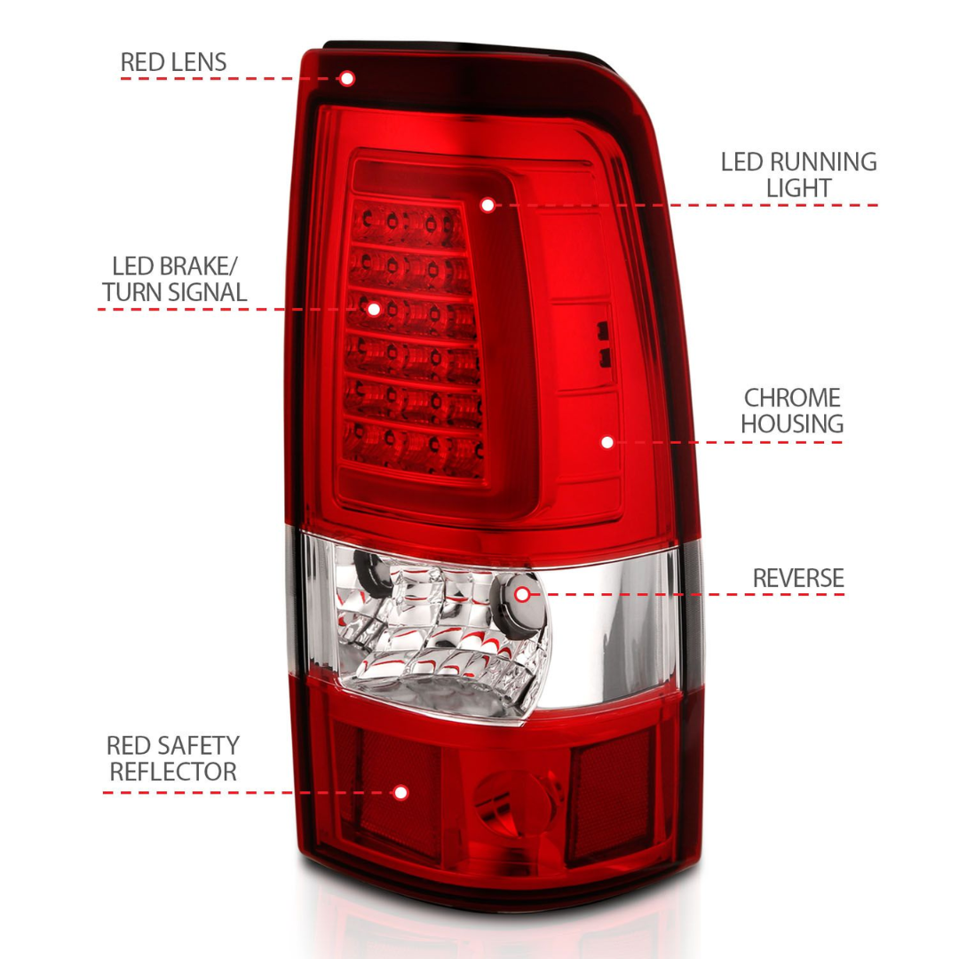 Chevy Silverado 03-06 1500/2500/3500 07 Classic LED C Bar Style Tail Lights Red Lens (SINGLE REAR WHEEL) 311335