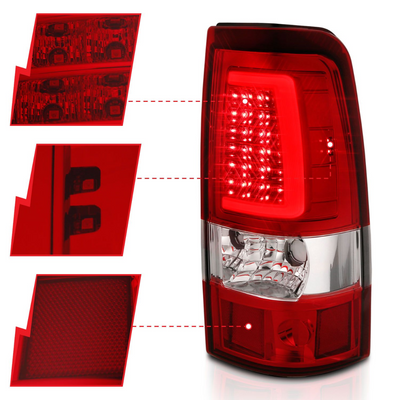 Chevy Silverado 03-06 1500/2500/3500 07 Classic LED C Bar Style Tail Lights Red Lens (SINGLE REAR WHEEL) 311335