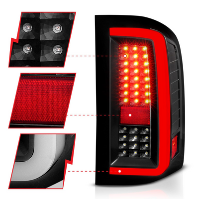 Chevy Silverado 1500 07-13 / 2500HD/3500HD 07-14 Full LED C-Bar Tail Lights Black Clear Lens