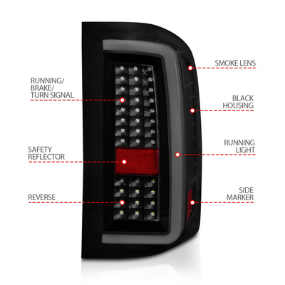 Chevy Silverado 1500 07-13 / 2500HD/3500HD 07-14 Full LED C-Bar Tail Lights G5 Black Smoke Lens