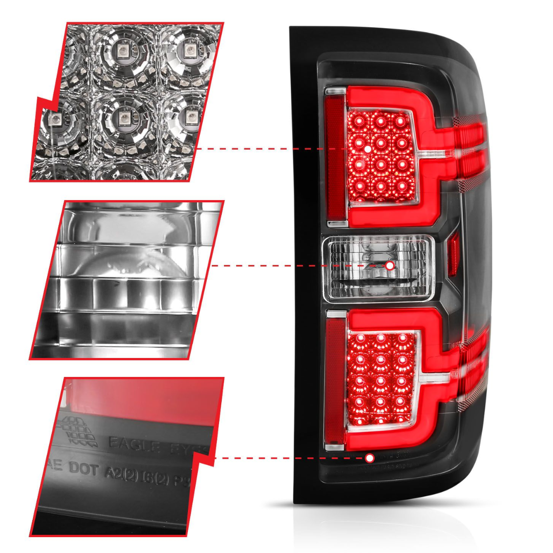 Chevy Silverado 1500 14-18 / 2500HD/3500HD 15-19 / Sierra 2500HD/3500HD Dually LED Light Bar Style Tail Lights Black w/ Clear Lens (SEQUENTIAL SIGNAL) (NON OEM LED MODELS)