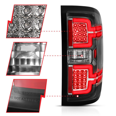 Chevy Silverado 1500 14-18 / 2500HD/3500HD 15-19 / Sierra 2500HD/3500HD Dually LED Light Bar Style Tail Lights Black w/ Clear Lens (SEQUENTIAL SIGNAL) (NON OEM LED MODELS)
