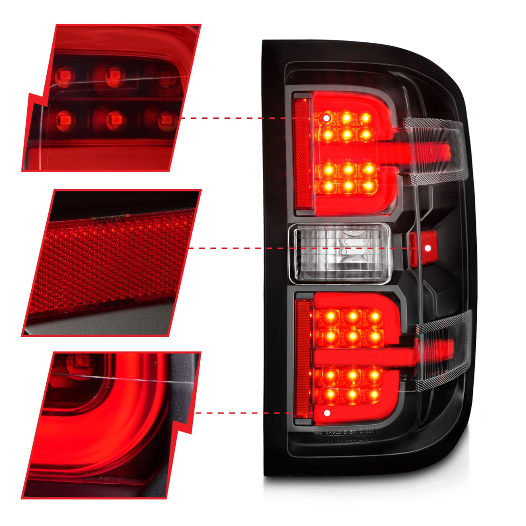 Chevy Silverado 1500 14-18 / 2500HD/3500HD 15-19 / Sierra 2500HD/3500HD Dually LED Light Bar Style Tail Lights Black w/ Clear Lens (NOT FOR OE FACTORY LED MODELS)