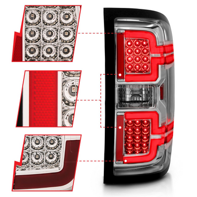 Chevy Silverado 1500 14-18 / 2500HD/3500HD 15-19 / Sierra 2500HD/3500HD Dually LED Light Bar Style Tail Lights Chrome w/ Clear Lens (SEQUENTIAL SIGNAL) (NON OEM LED MODELS)