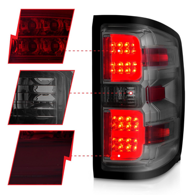 Chevy Silverado 1500 14-18 / 2500HD/3500HD 15-19 / Sierra 2500HD/3500HD Dually LED Light Bar Style Tail Lights Chrome w/ Smoke Lens (NOT FOR OE FACTORY LED MODELS)