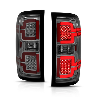 Chevy Silverado 1500 14-18 / 2500HD/3500HD 15-19 / Sierra 2500HD/3500HD Dually LED Light Bar Style Tail Lights Chrome w/ Smoke Lens (SEQUENTIAL SIGNAL) (NON OEM LED MODELS)