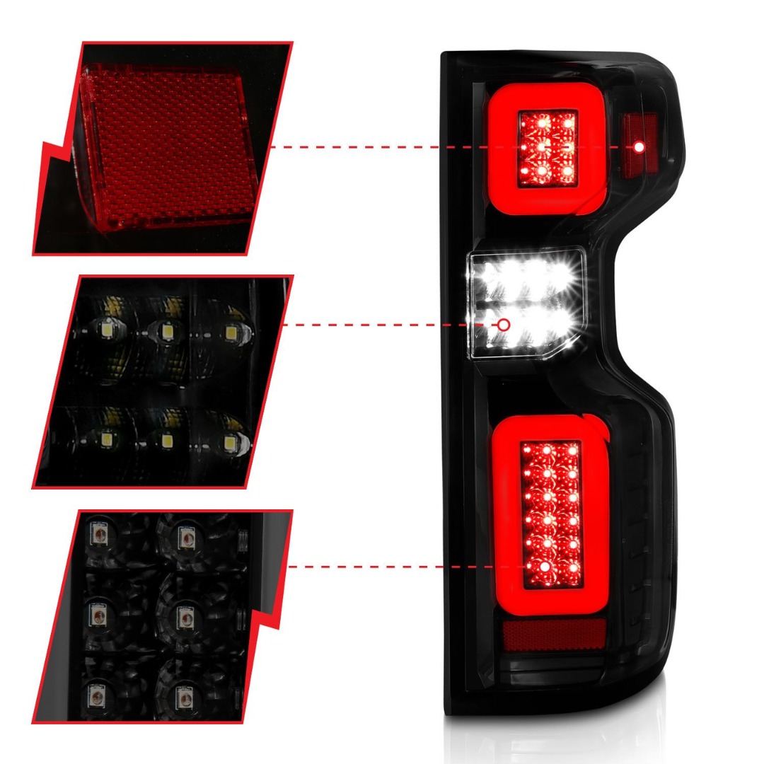 Chevy Silverado 1500 19-23 / 2500HD/3500HD 20-23 Full LED Tail Lights Black Smoke Lens w/ Sequential Signal (FACTORY HALOGEN BULB MODELS) 311418
