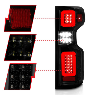 Chevy Silverado 1500 19-23 / 2500HD/3500HD 20-23 Full LED Tail Lights Black Smoke Lens w/ Sequential Signal (FACTORY HALOGEN BULB MODELS) 311418