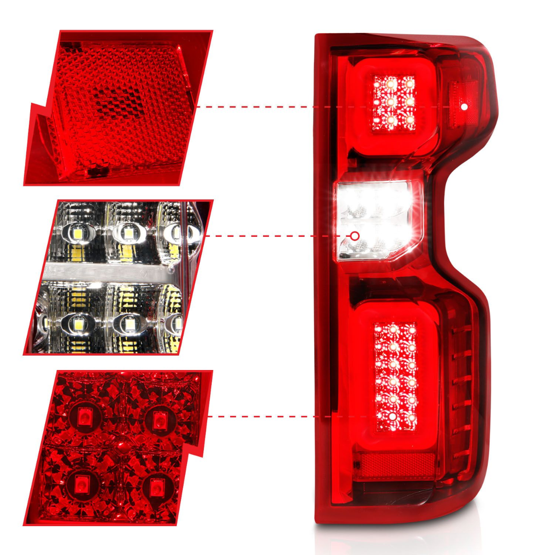 Chevy Silverado 1500 19-23 / 2500HD/3500HD 20-23 Full LED Tail Lights Red /Clear Lens w/ Sequential Signal (FACTORY HALOGEN BULB MODELS)