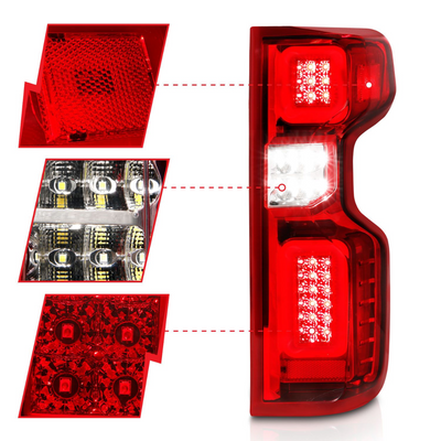 Chevy Silverado 1500 19-23 / 2500HD/3500HD 20-23 Full LED Tail Lights Red /Clear Lens w/ Sequential Signal (FACTORY HALOGEN BULB MODELS)