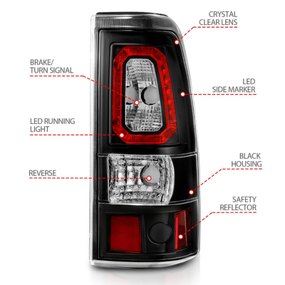 Chevy Silverado 99-02 1500/2500 01-03 3500 GMC Sierra 1500/2500 99-06 LED Bar Style Tail Lights Black Clear Lens