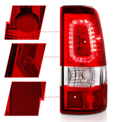 Chevy Silverado 99-02 1500/2500 01-03 3500 GMC Sierra 1500/2500 99-06 LED Bar Style Tail Lights Red w/ Clear Lens