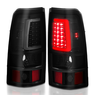 Chevy Silverado 99-02 1500/2500 01-03 3500 GMC Sierra 1500/2500 99-06 LED C Bar Style Tail Lights Black w/ Smoke Lens