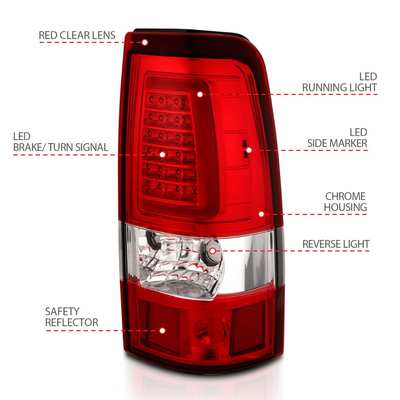 Chevy Silverado 99-02 1500/2500 01-03 3500 GMC Sierra 1500/2500 99-06 LED C Bar Style Tail Lights Red