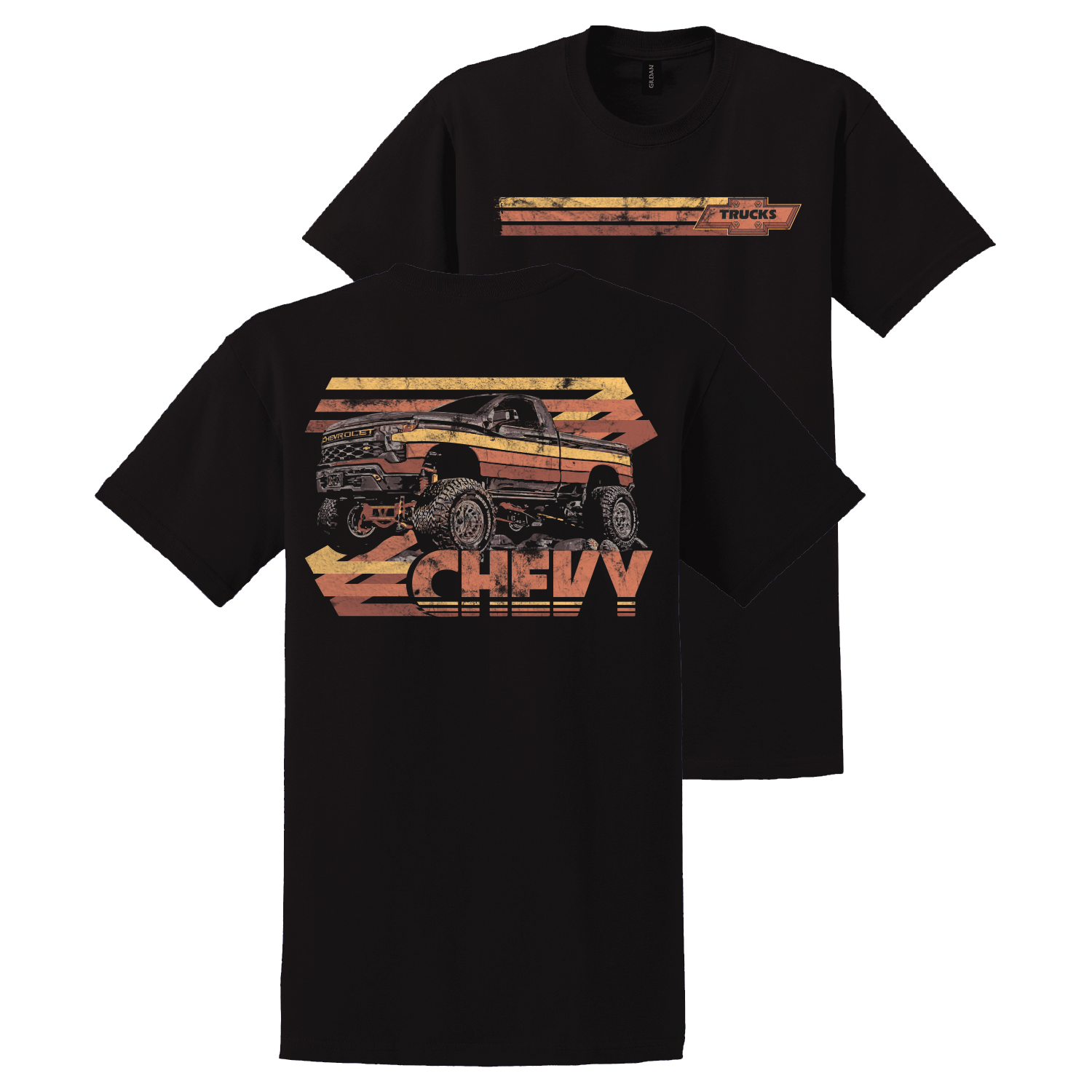 Chevy Trucks Lifted Sunset T-Shirt – Black