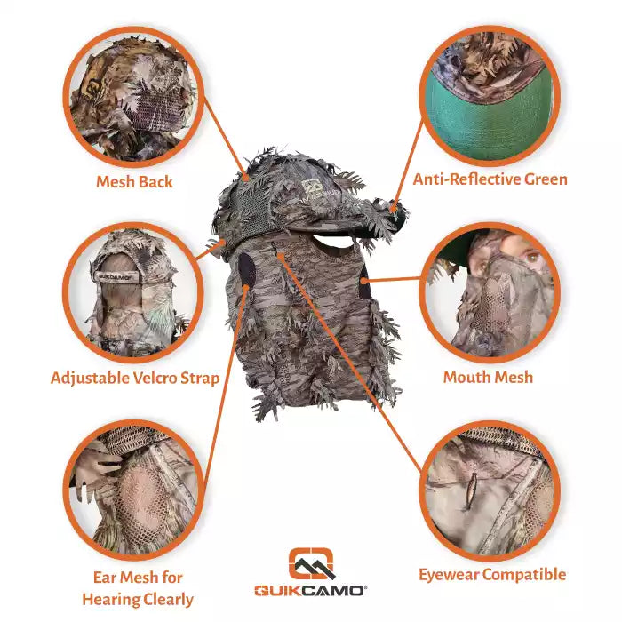 2-in-1 FRONT Leafy Face Mask and Camo Hat (Adj, OSFM)