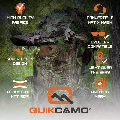 2-in-1 FRONT Leafy Face Mask and Camo Hat (Adj, OSFM)
