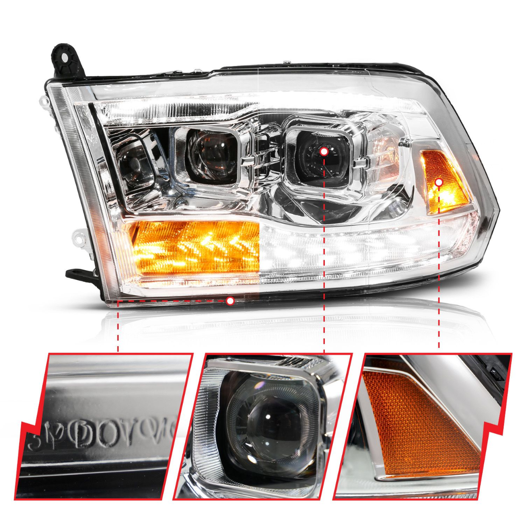 Dodge Ram 1500 09-18 / 2500/3500 10-18 Full LED Projector Headlights Chrome Clear Lens W/ Sequential Signals (FOR ALL MODELS)