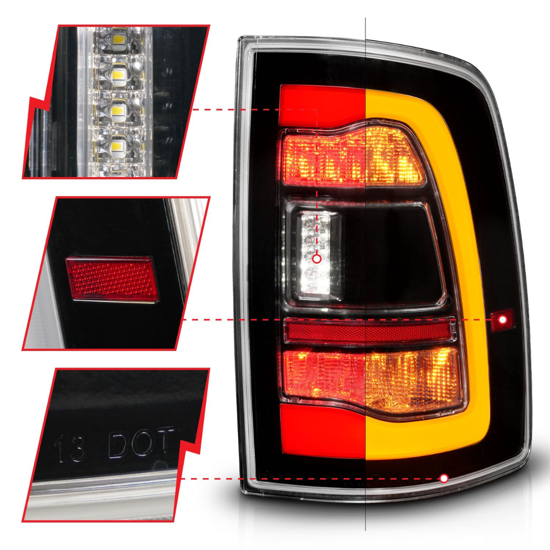 Dodge Ram 1500 09-18 / Ram 2500/3500 10-18 Full LED Black w/ Clear Lens Amber Sequential Tail Lights FITS ALL MODELS
