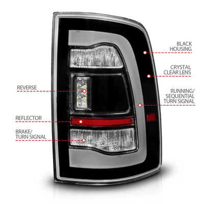 Dodge Ram 1500 09-18 / Ram 2500/3500 10-18 Full LED Black w/ Clear Lens Amber Sequential Tail Lights FITS ALL MODELS