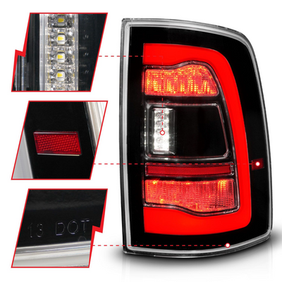 Dodge Ram 1500 09-18 / Ram 2500/3500 10-18 Full LED Black w/ Clear Lens Sequential Tail Lights FITS ALL MODELS
