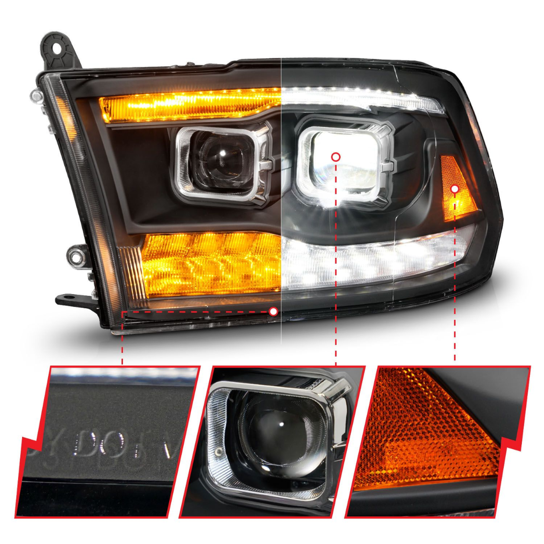 Dodge Ram 1500 09-18 Ram 2500/3500 10-18 Full LED Projector Plank Style Headlights W/ Initiation & Sequential Signals (FOR ALL MODELS)