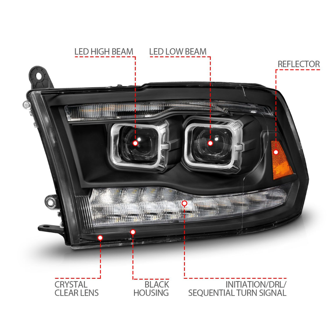 Dodge Ram 1500 09-18 Ram 2500/3500 10-18 Full LED Projector Plank Style Headlights W/ Initiation & Sequential Signals (FOR ALL MODELS)