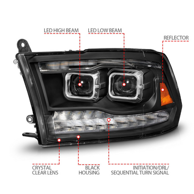 Dodge Ram 1500 09-18 Ram 2500/3500 10-18 Full LED Projector Plank Style Headlights W/ Initiation & Sequential Signals (FOR ALL MODELS)