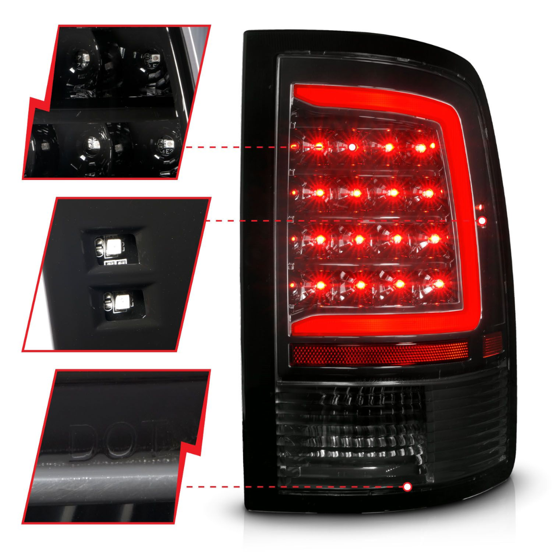 Dodge Ram 1500 09-18 / Ram 2500/3500 10-18 LED Black w/ Clear Lens Sequential Tail Lights (NOT FOR OE LED TAIL LIGHT MODELS)