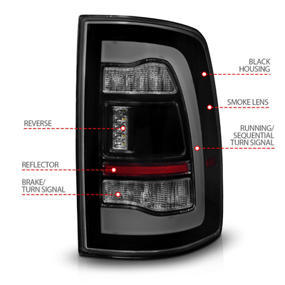 Dodge Ram 1500 09-18 / Ram 2500/3500 10-18 LED Black w/ Smoke Lens Sequential Tail Lights FITS ALL MODELS