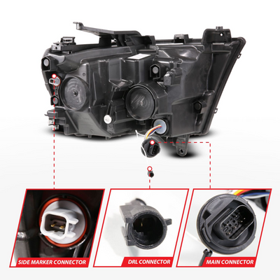 Dodge Ram 1500 (NEW BODY) 19-24 Full LED Projector Light Bar Headlights W/ Initiation & Sequential Signals (FOR HALOGEN MODELS ONLY)