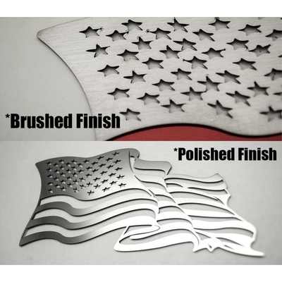 Flowing American Flag Emblem 1Pc | Stainless Steel, Choose Finish/Color Line Style